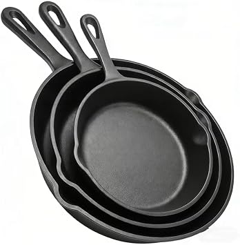 3pcs Cast Iron Cookware Set Heavy-Duty Non-Stick Pan, Multi-functional Frying Pan, Skillet, And Baking Dish, Suitable for Kitchen & Outdoor Use - Perfect for Cooking Steak & Chicken