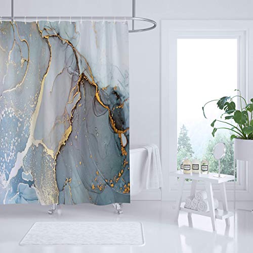 Sufancy Marble Shower Curtain,Light Gray Stone Light Granite Home Bathroom Decor Polyester Fabric Waterproof Machine Washable 70X70 Inches Set With Hooks #TOP5