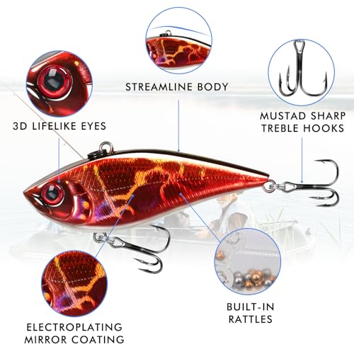 Image of TRUSCEND Easy Catch Crankbait with BKK Hooks, Shallow or Deep Diving Crank Bait Fishing Lures for Bass Pike Walleye, Unipue Wobble Design for More Bites, Vibe Lipless Crankbaits Freshwater Saltwater