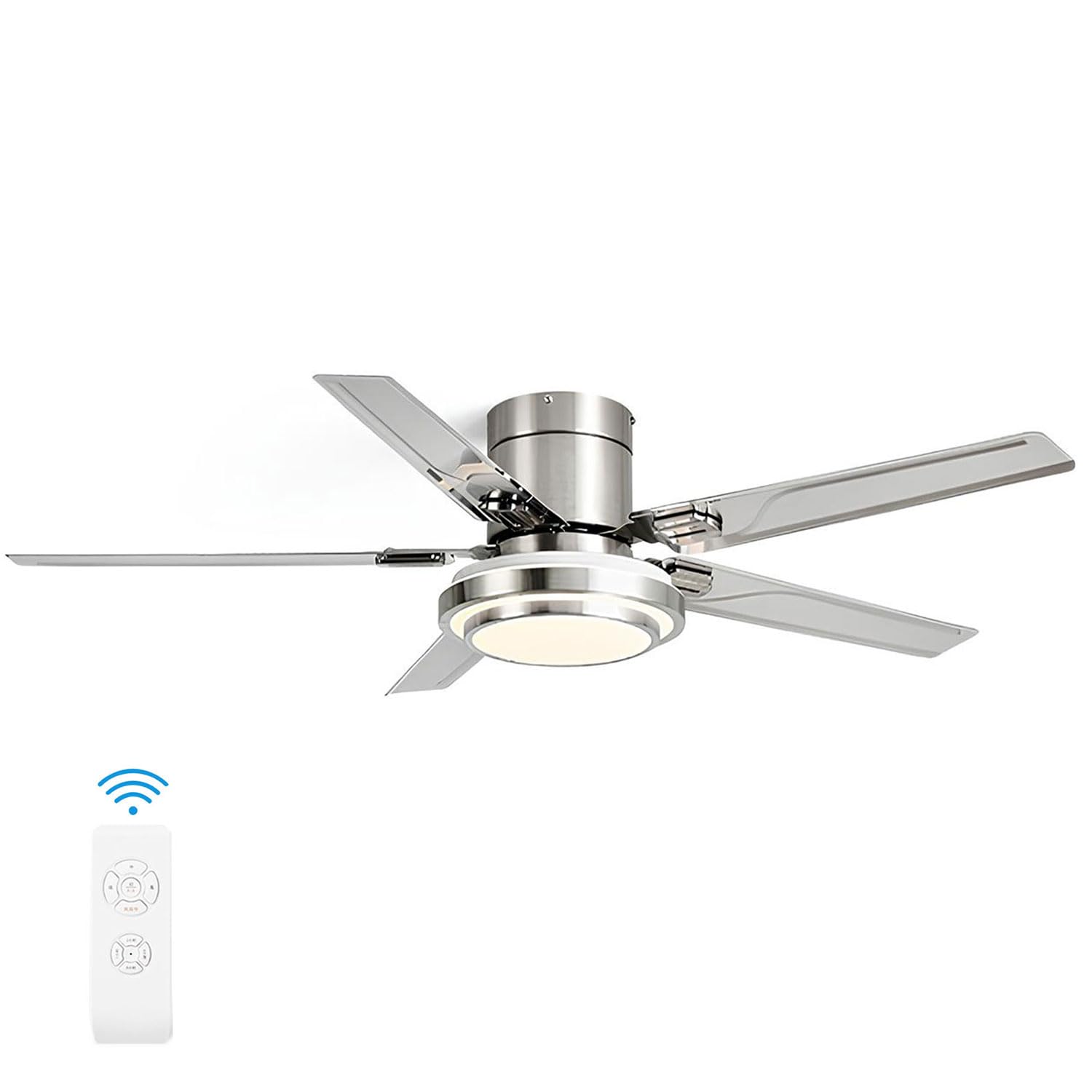 ENTHERONIC Stainless Steel Ceiling Fan With Light Modern Flush Mount Indoor Ceiling Fans With Remote Reversible 6 Speed Ceiling Fan 5-Blade 3 Color Dimmable Ceiling Lighting Fixture