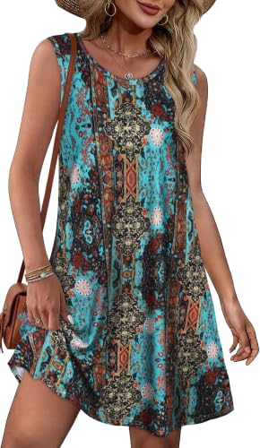 Image of Summer Dresses for Women Beach Boho Sleeveless Vintage Floral Flowy Pocket Tshirt Tank Sundresses 2026