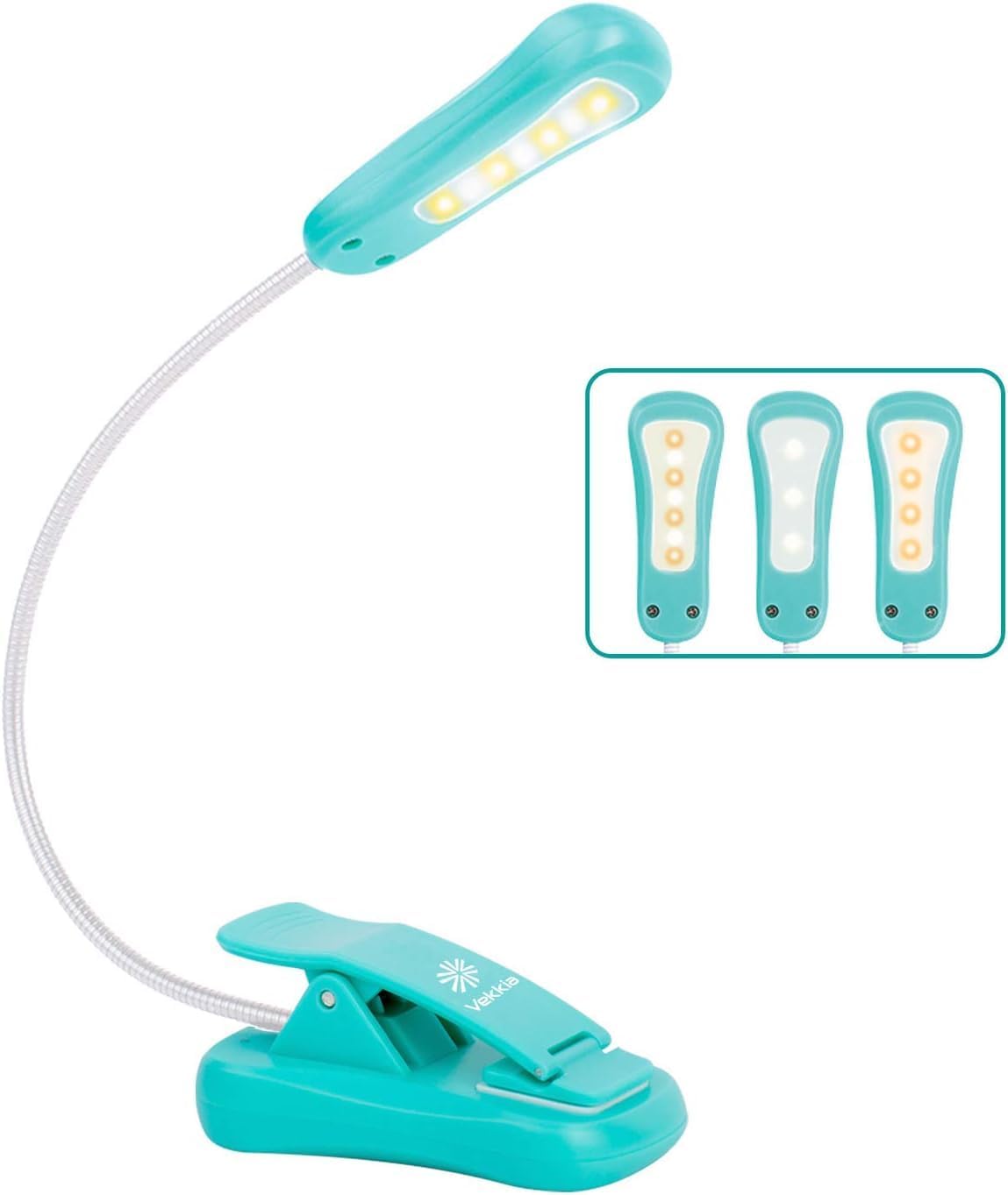 Vekkia Plastic LuminoLite Rechargeable 7 LED Book Light, Reading Lights for Reading in Bed, 3000-6000K Dimmable 9 Brightness Levels, Up to 60 Hours Lighting. Perfect for Bookworms (Tiffany Blue).