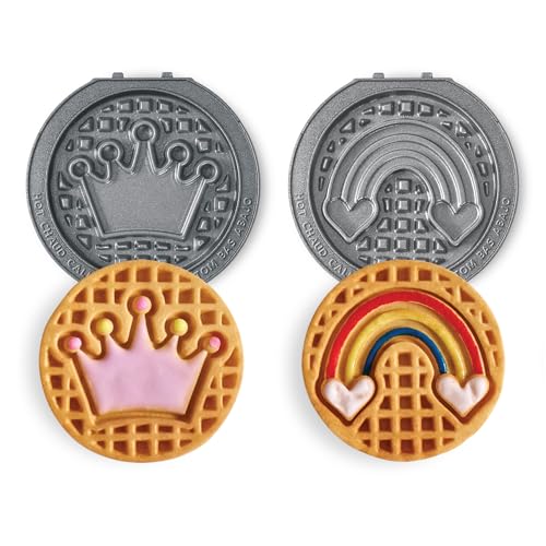 Image of Dash MultiMaker Mini System Removable Plate Set - Ceramic, Nonstick Replacement Plates for Fun-Shaped Waffle Breakfast - Waffle Maker Not Included - 4-Inch - Two-Pack - Crown & Rainbow
