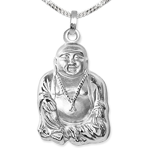 CLEVER SCHMUCK Ensemble pendentif Bouddha en argent mat brillant avec chaîne gourmette 50 cm en argent sterling 925 dans un étui, Mat et brillant combiné, Pas de gemme Cover
