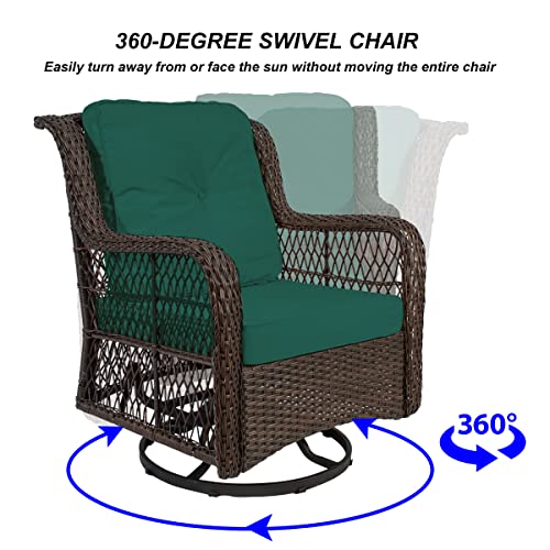 I-Choice Outdoor Wicker Patio Bistro Set With 360-Degree Swivel Rocking Chairs Of 2 And Matching Side Table (Dark Green) #TOP2