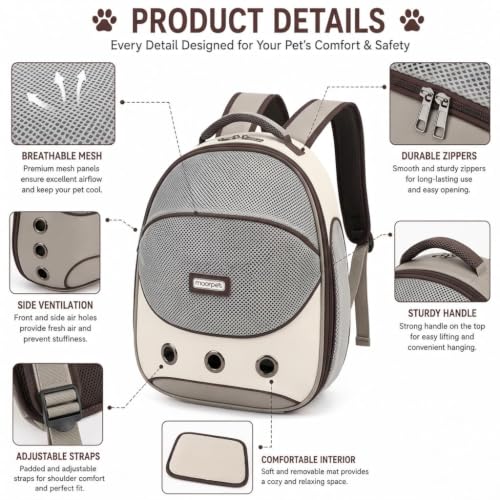 Image of Large Cat Backpack Carrier ExpandablePet Carrier Backpack for Small Medium Cats Fit Up to 18 Lbs, Foldable Puppy Backpack Carrier for Travel,Hiking (White, Brown)