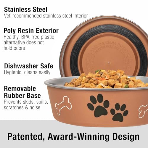 Loving Pets Bella Dog Bowls- Stainless Steel Dog & Cat Bowls - Spill Proof Dog Food Bowl, Cat Bowl, Puppy Essentials & Pet Supplies Great for Home & Travel (Large 35-65 lbs, Copper) — view 2