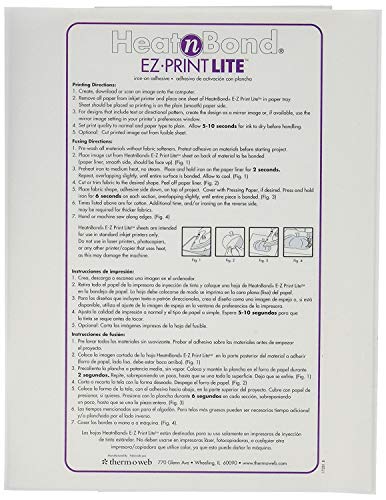 Thermo Web 3358 Heat and Bond EZ-Print Lite Iron-On Adhesive, 8-1/2 by 11-Inch, White, 10-Pack