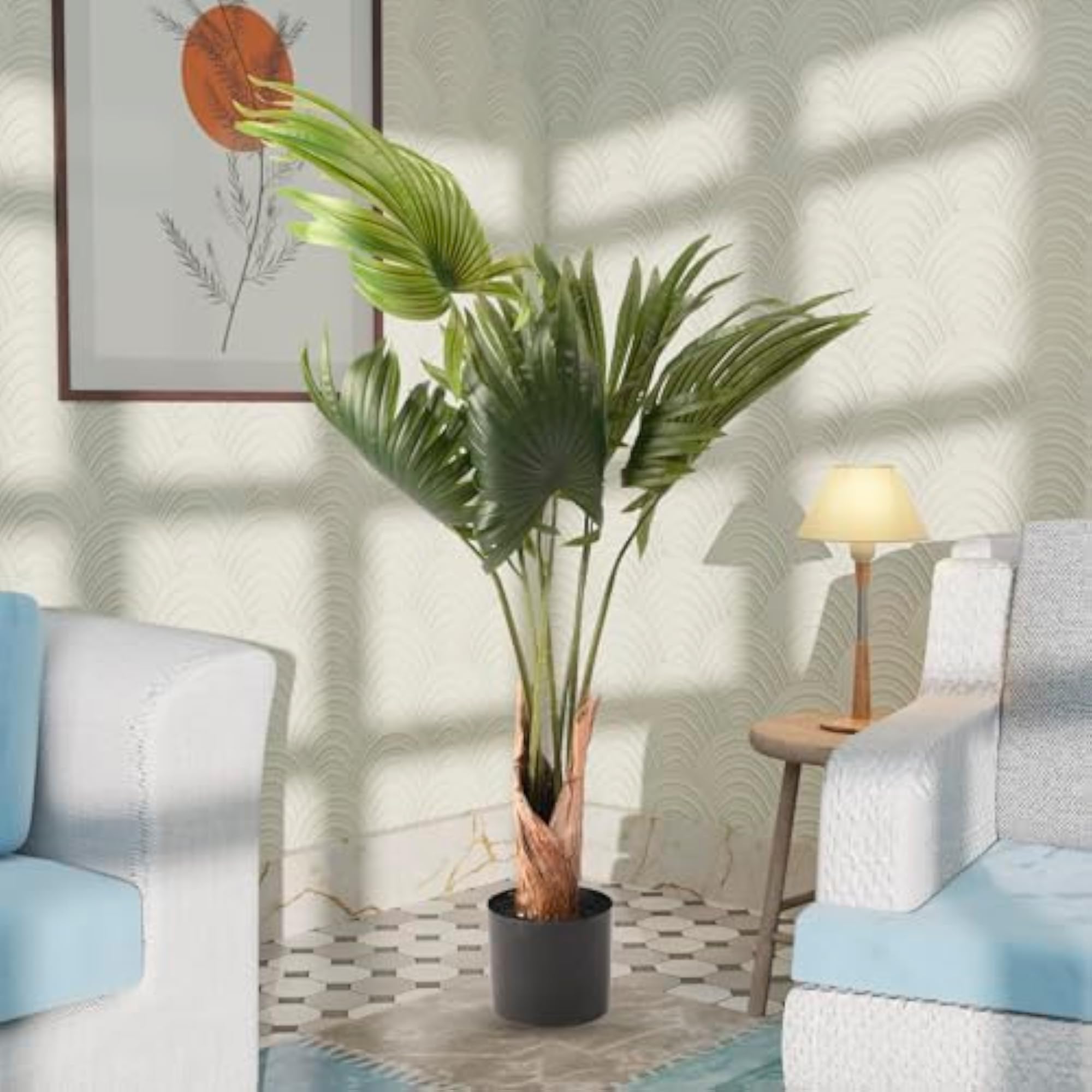 Scallop Artificial Tree with 6 Leaf Fan Plant, 120 CM