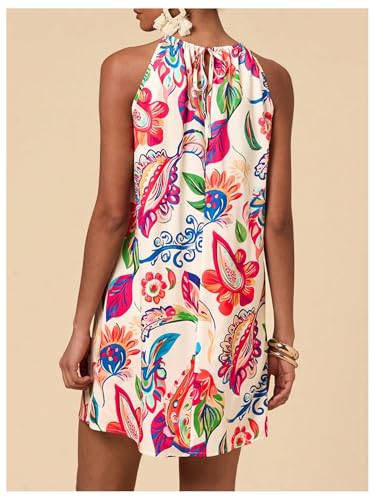 Image of SweatyRocks Women's Tropical Print Halter Dresses Sleeveless Holiday Summer Mini Dress
