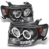 For 2008-2012 Ford Escape Black Bezel Dual Halo Ring LED Design Halogen Type Projector Headlights...