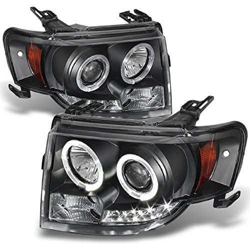 AKKON - For 2008-2012 Ford Escape Black Bezel Dual Halo Ring LED Design Halogen Type Projector Headlights Front Lamps Pair