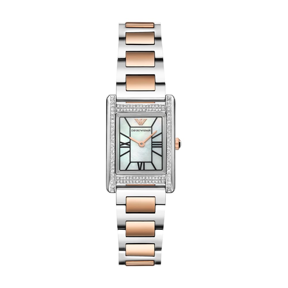 Emporio Armani Watch for Women, 22mm rechteckiges Gehäuse Quarz-Zweizeigerwerk mit Edelstahl- oder Lederarmband