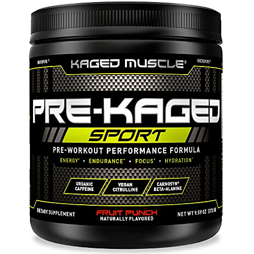 Pre Workout Powder; Kaged Muscle Pre-Kaged Sport Pre Workout for Men and Women, Increase Energy, Focus, Hydration, and Endurance, Organic Caffeine, Plant Based Citrulline, Fruit Punch