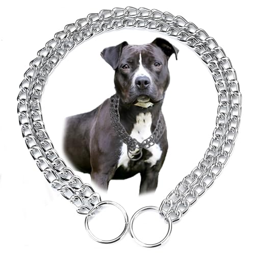 2-Row Chain Choke Collar for Dogs, Metal Slip P-Link Training Heavy Duty Dog Choke Collar Puppy Collars for Small Medium Large Big XL Breed Dogs, Silver L
