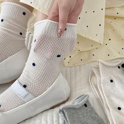 zrylibya Women Cute Roll Top Ankle Socks Breathable Mesh Summer Thin Polka Dots Socks 4 Pairs4