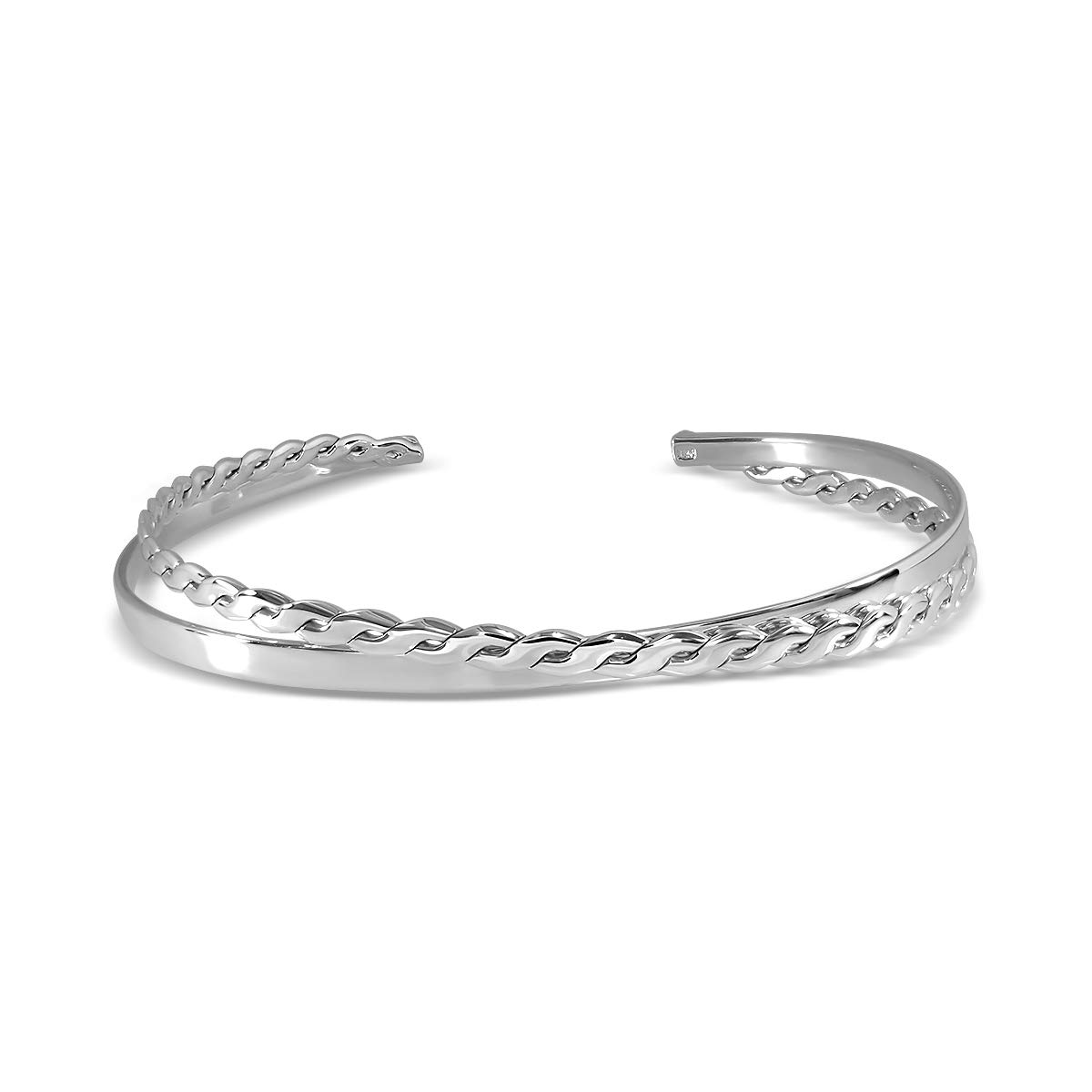 Bracciale rigido in argento sterling 925 con torsione a croce e filo piatto