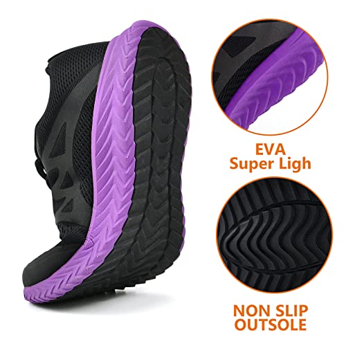 Vodetik Women's Non Slip Shoes Running Walking Workout Tennis Slip Resistant Sneakers Breathable Mesh Fashion Athletic Gym Jogging Sports Casual Training Student Trend Shoes Black/Purple Size 6 Us #TOP3