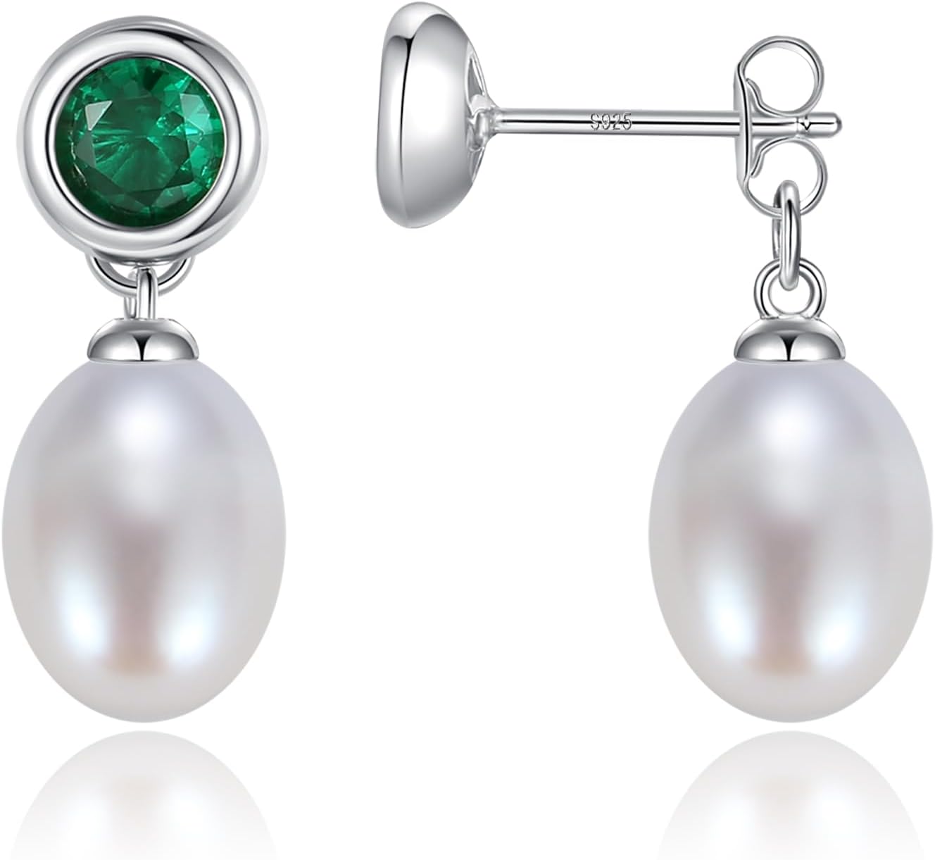 YAMI Pearl Drop & Dangle Earrings, Freshwater/Saltwater Cultured Pearl Baroque, 925 Sterling Silver Earrings with Cubic Zirconia, Hypoallergenic Jewelry Gifts for Women, 2 Ways to Wear