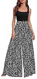 Yajedo Women's Jumpsuits Dressy Casual Summer Loose Color Block Sleeveless High Waist Wide Leg Tank Top Jumpsuit with Belt