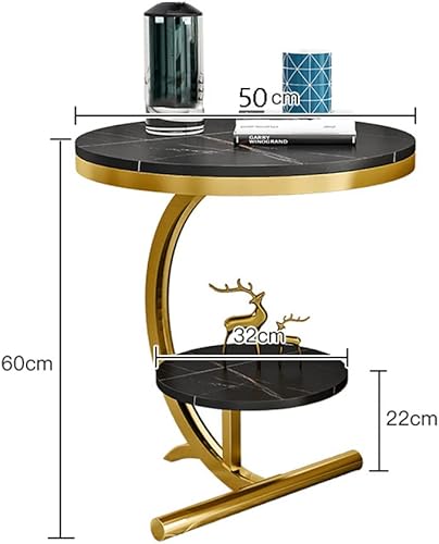 Miniatura 3 de CYYTLFSD Sofá de mármol de lujo, mesa auxiliar de esquina redonda de 2 niveles para sala de estar, sofá de hotel, mesita de noche (negro y blanco)