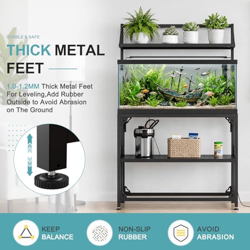 Image of Fish Tank Stand 40 Gallon 3 Layer, Metal Aquarium Stand with Power Outlet 36.5 inch L x 18.2 inch W x 56.2 inchH, 3-Layer Heavy-Duty Reptile Terrarium Stand, Suitable for Home and Office Use, 900LBS Capacity, Black (Tank not Included)