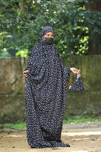 Image of SAWB Islamic Prayer Dress for Women- Free Size, Muslim Dress with Hijab, Jilbab /Niskarakuppayam /Namaz Khimar /Prayer Clothes Niqab Khimar, Islamic Premium Prayer Clothes, Black floral color, 5X-Large