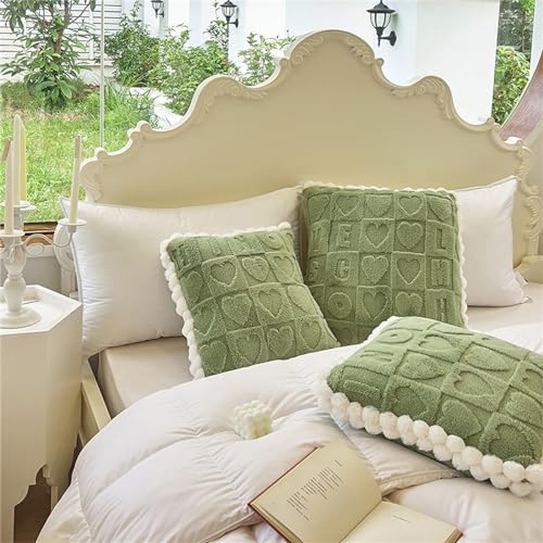 Manta de Forro Polar Sherpa 2 en 1 con diseño de corazón, cojín de Apoyo para la Espalda para sofá Cama (150 x 195 cm, Verde)