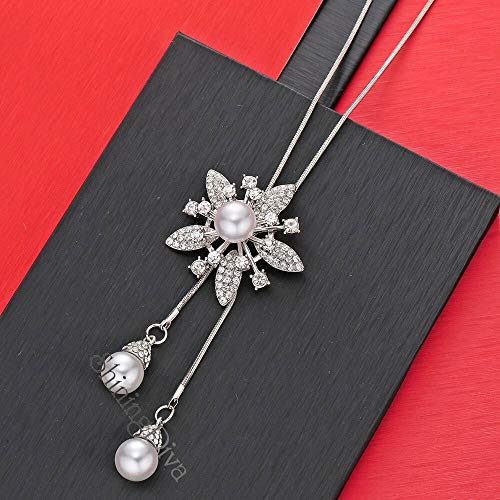 Image of Shining Diva Fashion Crystal Flower Stylish Long Chain Pendant Necklace for Women and Girls