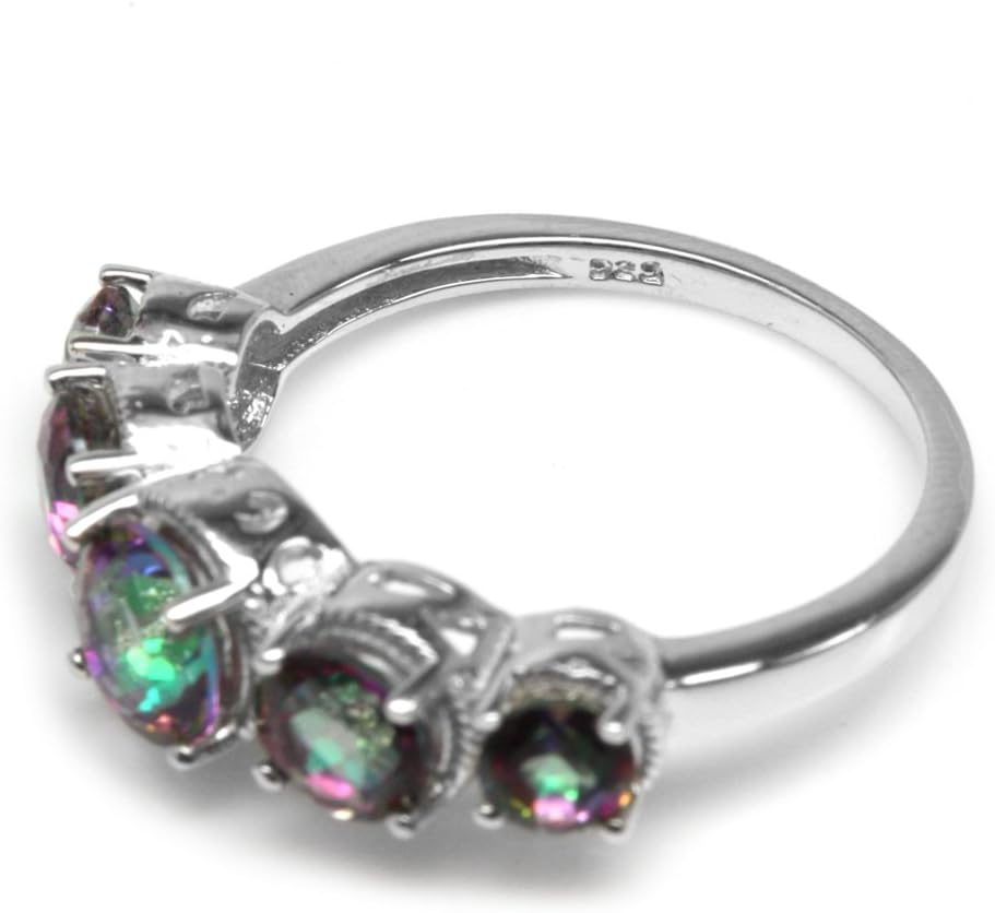 Silvershake 5 Stone Mystic Fire Topaz White Gold Plated 925 Sterling Silver Rope Ring