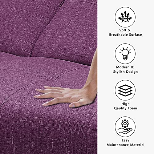 Dklgg Futon Sofa Bed Convertible Sofa Couch, Modern Loveseat Sleeper Futon Couch With 2 Cup Holders, Convertible Folding Sofa Bed Small Couch For Living Room, Bedroom, Apartment Or Dorm(Purple) #TOP5