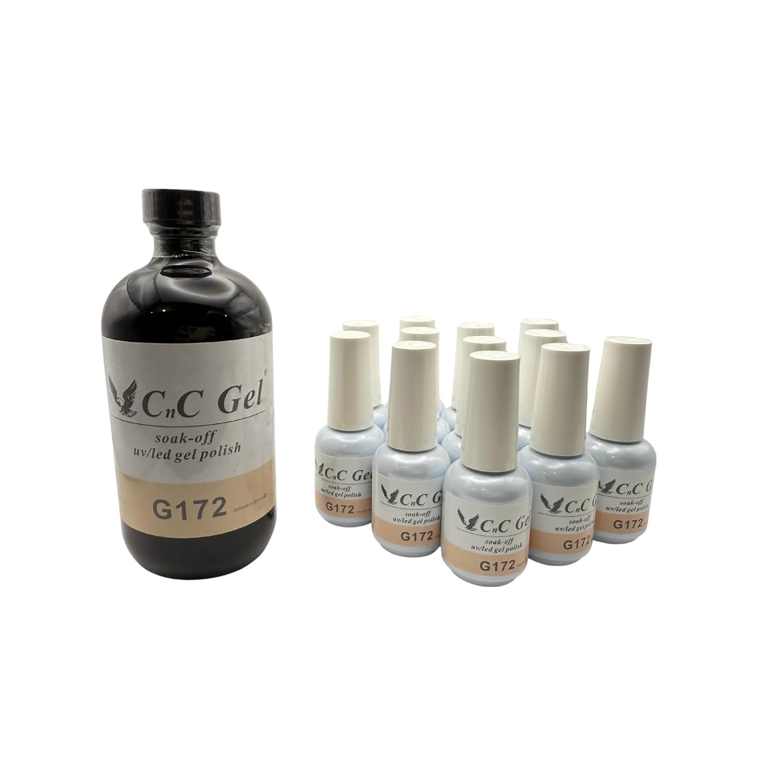 Cotton Candy G172 Soak-Off UV/LED Gel Polish Set, 8oz Bottle with 12 Free 0.5oz Bottles, No Cleanse Formula, Super Shiny Finish, Professional Salon Quality
