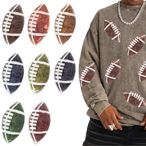 KuuGuu Lot de 8 écussons brodés à paillettes de 10 cm - Rugby - À coudre - Pour chapeaux, robes, jeans, vestes, sacs à dos, accessoires, loisirs créatifs, Saint-Valentin, Noël