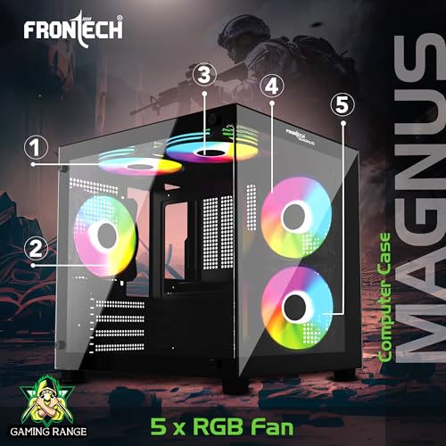 Image of Frontech Magnus Gaming Computer Cabinet with RGB Fans, Optimized Airflow, Liquid Cooling Support, Dust Filter, USB 3.0 & 2.0 Ports - High-Performance Computer Case for Gaming (FT-4383)