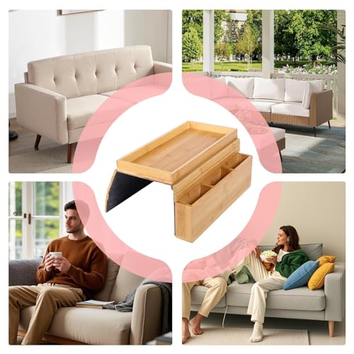 Bandeja y mesa de sillón organizador con sistema plegable de madera para ahorrar espacio 5