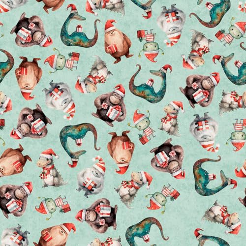 QT Fabrics Christmas Monsters on Seafoam Green 100% Cotton Price per Yard
