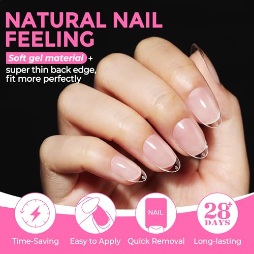Image of UNA GELLA Short Almond Round Fake Nails 216pcs Almond Press on Nails Pre-shape Oval Gel Nail Tips for Full Cover Acrylic Short Round Nails For Nails tips Extension 12 Sizes