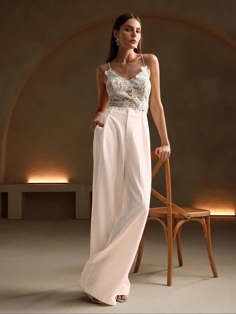 GRECIILOOKS Pantalones formales de cintura alta y cintura alta acampanados estilo coreano para mujer, ropa de trabajo elegante para oficina, universidad y eventos