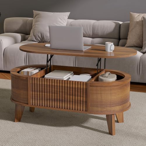 LYNCOHOME 43.3'' Fluted Lift Top Coffee Table with Storage,Modern...