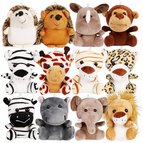 Spoilu 12 Pack Small Stuffed Animals Bulk, 4.5 Inch Mini Plush Toys, Treasure Box Toys for Classroom, Party Favors for Kids, Plush Keychain, Claw Machine Prizes, Baby Shower Decorations