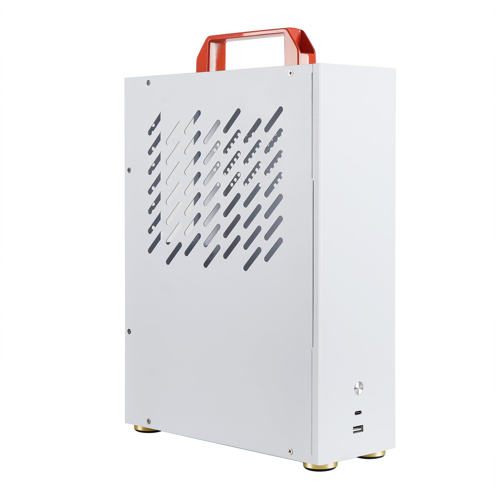 Custodia per PC Micro ATX con manico, SFF Mini ITX/MATX, Mid Tower compatta con pannelli di ventilazione per build fai da te, Home Theater (HTPC) e configurazioni di base per lavoro/studio, bianco