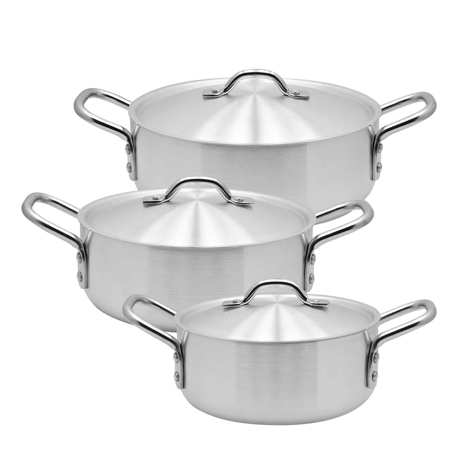 Raj Aluminium Fish Pot Set, Cookware Set With Lid, Set Of 3, RATPS6, Cooking Pot, Curry Pot, Compact Cooking Pot, Casserole Set