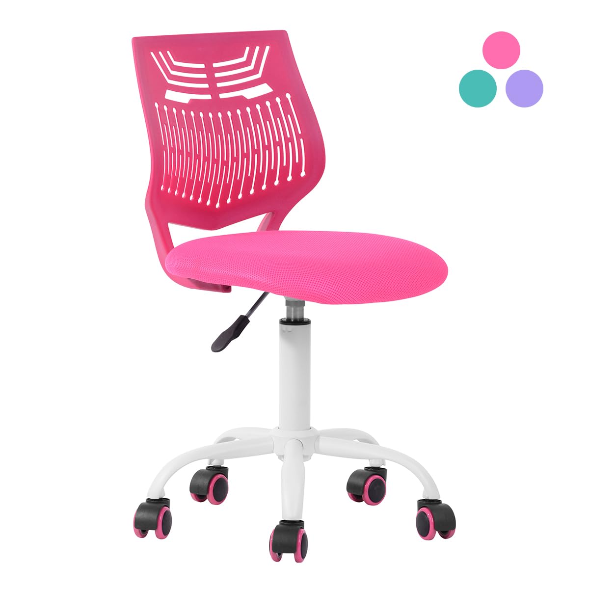HOTATA Kids Desk Chair, Children Study Swivel Chair with Adjustable Height, Lumbar Support, Rolling Castor, Mesh Seat, Ergonomic Boys and Girls Task Student Chair for 5-12 Years Old Kids, Rose