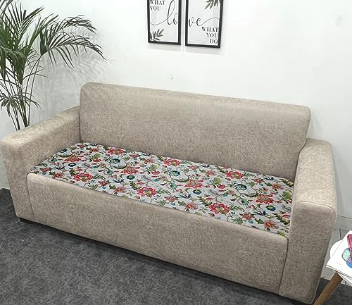 Image of Printed Sofa seat Cover for Single Seater with Heavy Antiskid Backing & Machine Washable Sofa seat Runner for Couch - White Floral