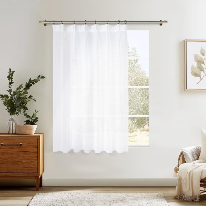 MRTREES Cortinas Blancas Translucidas Salon Modernas Cortas Cortina Semiopacas Cocina con Ganchos para Riel Boho Visillo 200x145cm (An x Al) Blanco para Dormitorio, Cocina, Comedor, 1 Piezas Global Recycled Standard Global Recycled Standard Global Recycled Standard
