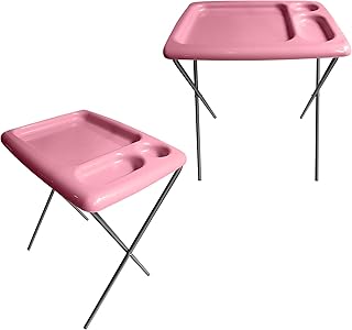 Brink House Folding TV Tray Table (Set of 2), Coral Pink, 17 x 22 x 26 inches, Portable Indoor-Outdoor Glamping Trays with Space for TV Dinners, Laptop, Utensils, and Drinks