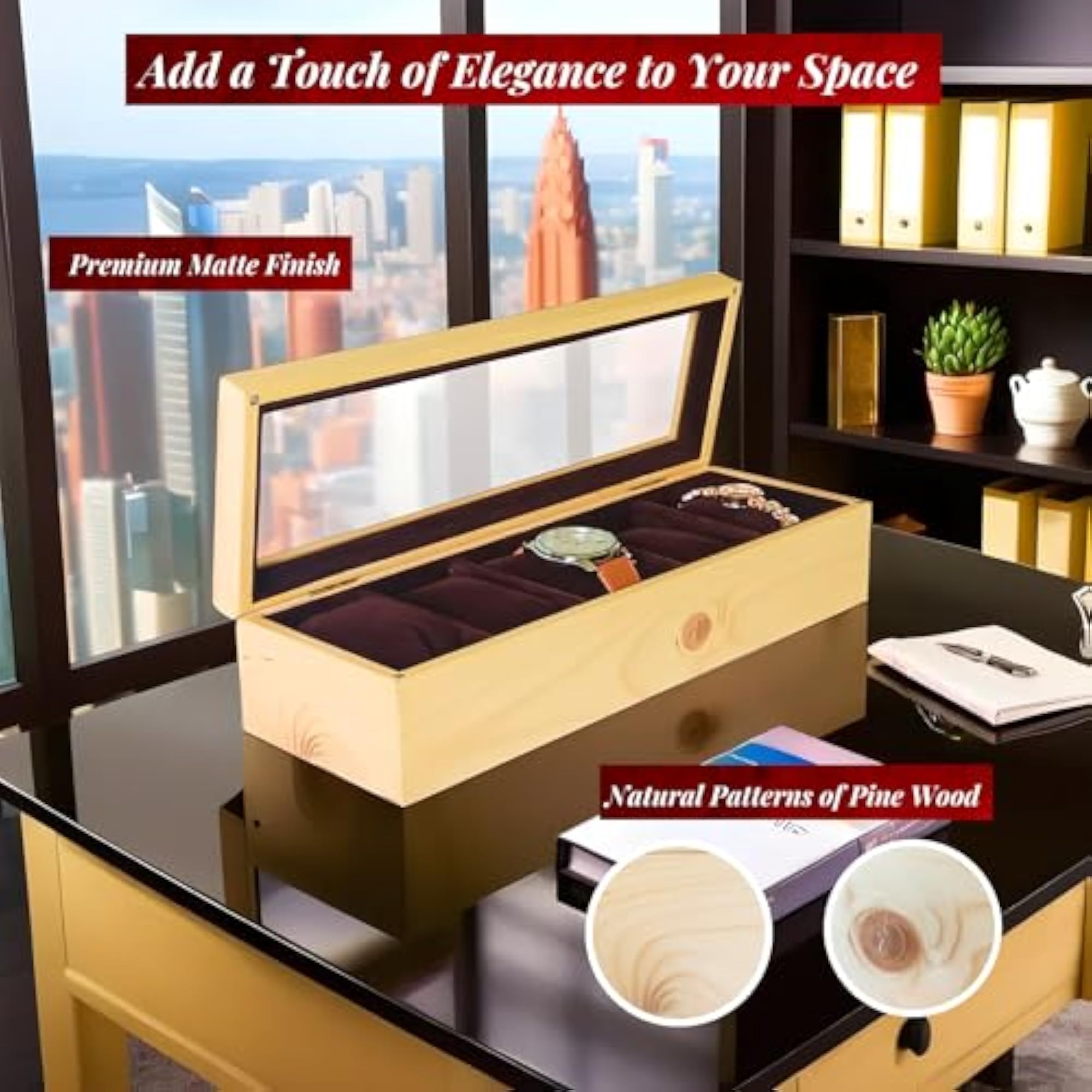 Wooden Watch Box Organizer, 5 Slots with Premium Matte Finish
