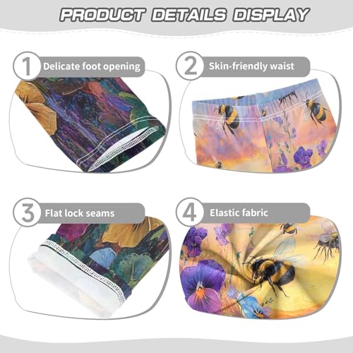 Boccsty Bumblebees Colorful Flowers Painting Girls Leggings Kids Yoga Pants Dance Active Tights 4T3