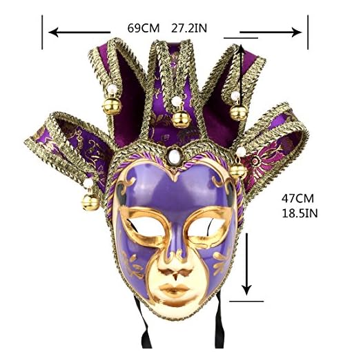 YU FENG Vintage Jolly Joker Venetian Masquerade Mask Costume Halloween Cosplay Mask For Party,Ball Prom,Mardi Gras,Wall Decoration (Purple) - Image 3