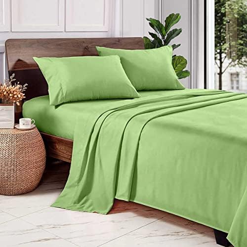 SGI 100% Egyptian Cotton 600 TC Sheet Set Soft & Smooth Sateen Weave 4 Pc Sheet Set - 1 Fitted Sheet, 1 Flat Sheet & 2 Pillowcase 15" inch Deep Pocket (RV King, Sage Solid)
